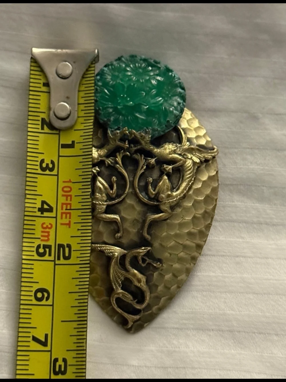 Vintage Brass 1930s Art Deco Dragon Terrarium Accent with Green Gem